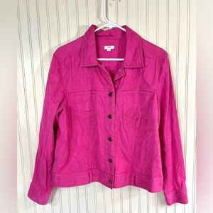 J. JILL Denim Jacquard Jean Jacket Women's Medium Hot Pink Cotton Coat Pockets